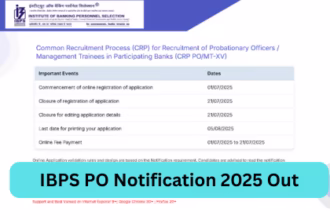 Official IBPS PO 2025 notification PDF banner displaying exam dates, vacancies, and eligibility details