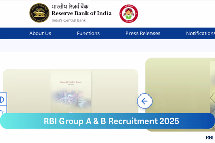 Screenshot of RBI Group A and Group B Recruitment 2025 notification page on Reserve Bank of India official website for Panel Year 2024