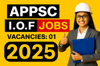 APPSC Inspector of Factories Recruitment 2025 thumbnail showing job vacancy details with bold text and professional woman in safety wear.