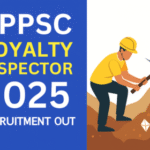 APPSC Royalty Inspector Recruitment 2025 notification banner with bold text and illustration of a mining officer inspecting rocks.