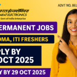 BEL Recruitment 2025 thumbnail showing Bharat Electronics logo, 30 permanent jobs for Diploma and ITI freshers, apply by 29 Oct 2025 with candidate image.