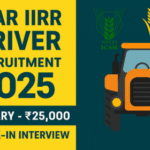 ICAR IIRR Driver Recruitment 2025 ICAR IIRR Driver Recruitment 2025 notification poster with bold yellow and green design, salary ₹25,000, walk‑in interview details, and tractor illustration.