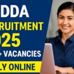 DDA Recruitment 2025 thumbnail showing official logo, apply online notice, and 1100+ vacancies for government jobs in Delhi.