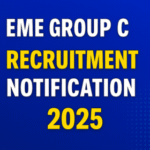 Landscape thumbnail banner for EME Group C Recruitment 2025 notification with bold yellow and white text on a blue background.