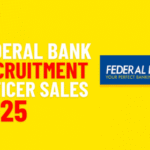 Federal Bank Officer Sales Recruitment 2025 thumbnail with bold title, bright yellow background, and official Federal Bank logo.