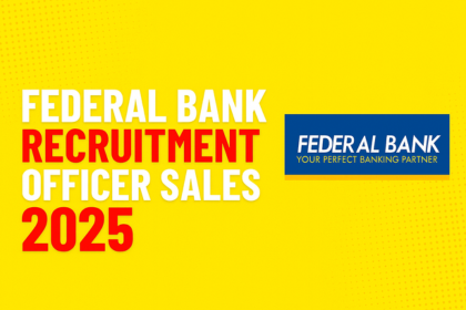 Federal Bank Officer Sales Recruitment 2025 thumbnail with bold title, bright yellow background, and official Federal Bank logo.