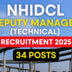 NHIDCL Deputy Manager Technical Recruitment 2025 thumbnail showing bold text over a highway interchange background with 34 posts highlighted.