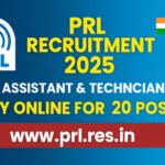 PRL Recruitment 2025 thumbnail showing PRL logo, Indian flag, and bold text announcing Technical Assistant and Technician-B vacancies with apply online details